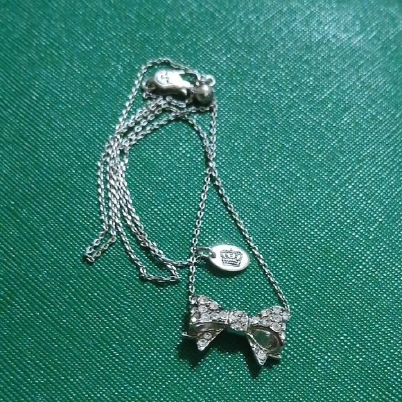 JUICY COUTURE Elegant Silver Bow Crystal Necklace NEW SOLD - Picture 1 of 3